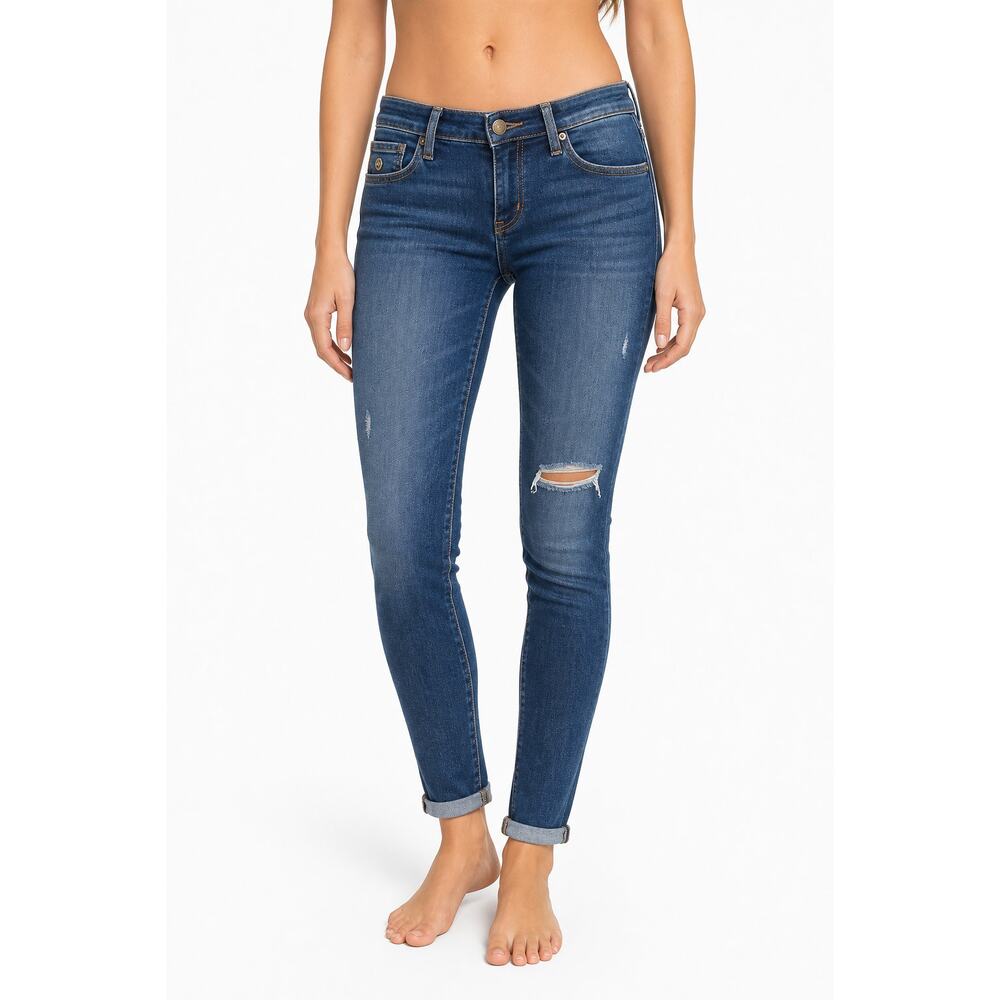 Hudson Bacara Crop Straight Cuffed Distressed Skinny Jeans Size 26 Color: LABK